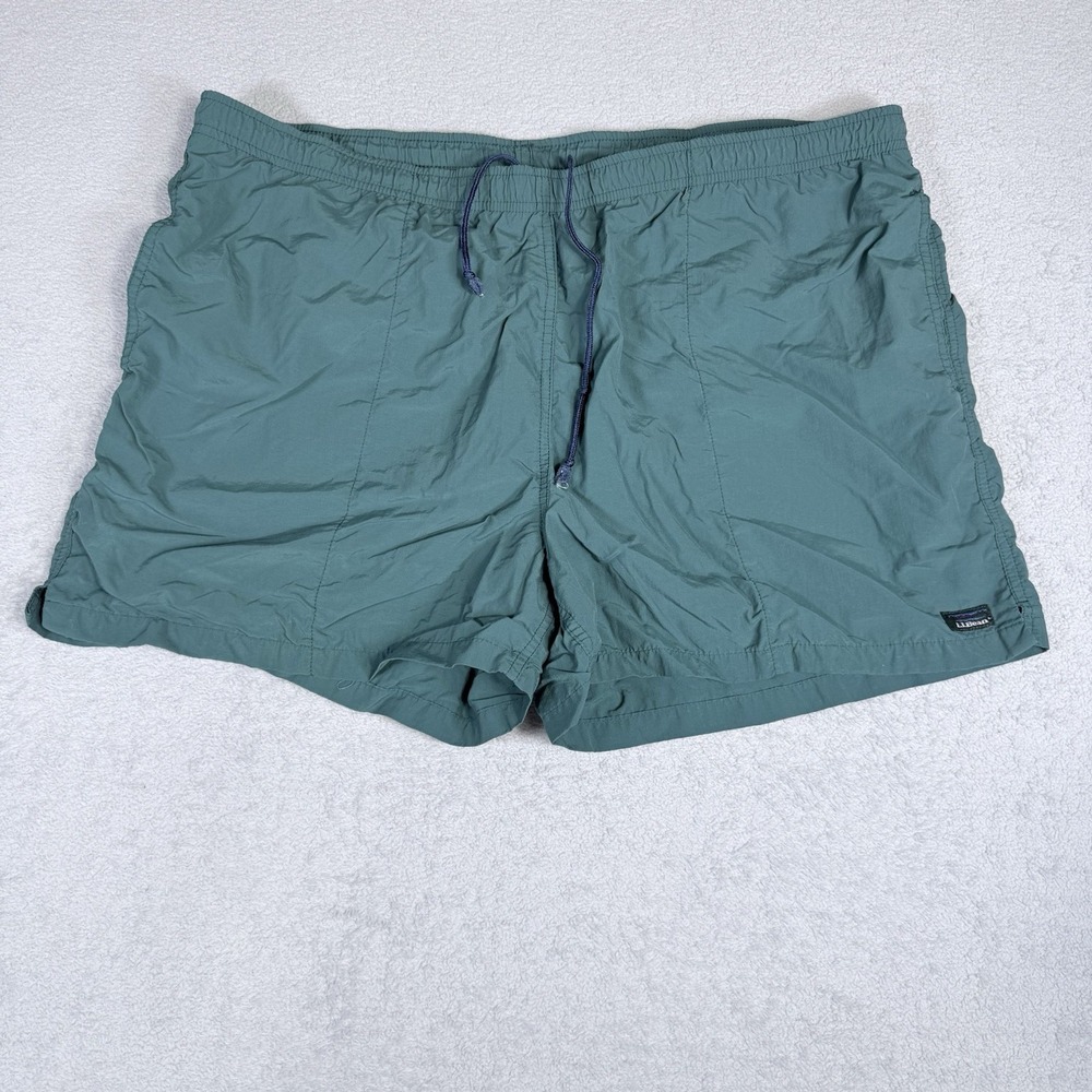 LL Bean Men's Swim Trunks Teal Navy Inner Nylon Mesh Pockets Size Large
